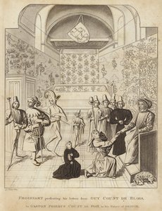 Froissart presenterer sine brev fra Guy Court de Blois, til Gaston Phoebus grev de Foix i hans Palace of Orthez av English School