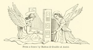 Fra en freskomaleri av Matteo di Gualdo ved Assisi (gravering) av English School