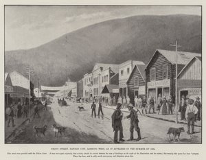 Front Street, Dawson City, ser vestover, slik den så ut sommeren 1898 (gravering) av English School