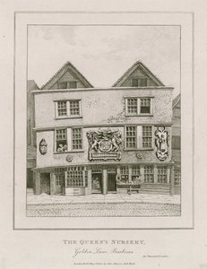Foran Fortune-teateret, slik det så ut i 1800 etter å ha blitt omgjort til butikk av English School