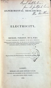 Frontispice for Experimental Researches in Electricity av Michael Faraday (1791-1867) publisert 1839 av English School