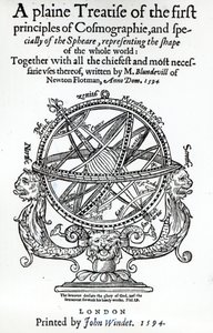 Frontispice fra A Plain Treatise of the First Principles of Cosmography av Thomas Blundeville, utgitt i 1594 av English School