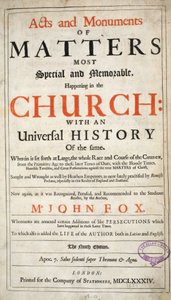 Frontispice , fra Acts and Monuments av John Foxe, niende utgave, pub. 1684 av English School