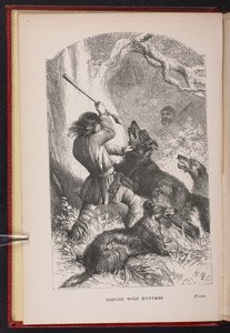 Frontispice fra The British Wolf-Hunters. En fortelling, etc., av Thomas Miller av English School