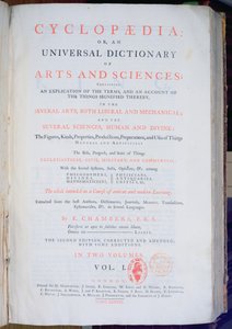 Frontispice of Encyclopaedia: An Universal Dictionary of Arts and Sciences, Vol. I, av Ephraim Chambers, London, 1738 (trykt papir) av English School