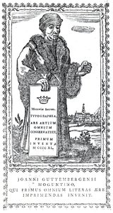 Frontispice av Johannes Gutenberg fra A Concise History of the Origin and Progress of Printing av Philip Luckombe, utgitt 1770 av English School