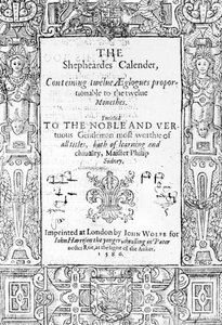 Frontispice of The Shephardes Calender av Esmond Spenser (1552-99), utgitt 1586 av English School
