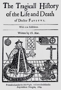 Frontispice av The Tragicall History of the Life and Death of Doctor Faustus, av Christopher Marklin, ca. 1616 av English School