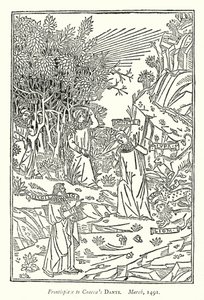 Frontispice til Coaecas Dante, mars 1491 (gravering) av English School