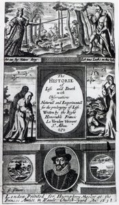 Frontispice til Francis Bacons The History of Life and Death , utgitt i 1638 av English School