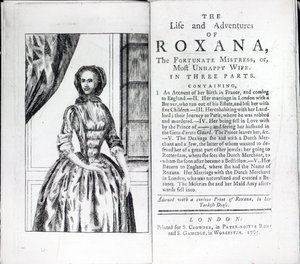 Frontispice til Roxana, The Fortunate Mistress av Daniel Defoe, utgave utgitt i 1765 (trykk) av English School