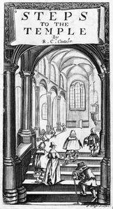 Frontispice til Steps to the Temple av Richard Crashaw, gravert av J. Cross, 1648 av English School