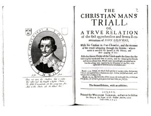 Frontispice til The Christian Mans Trial av John Lilburne (ca. 1614-57) 1641 av English School