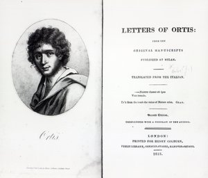 Frontispice til The Letters of Ortis av Niccolo Ugo Foscolo, utgave utgitt i 1818 av English School