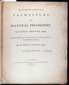 Frontispice til bind I av The Mathematical Principles of Natural Philosophy av Sir Isaac Newton (1642-1727) 1777 av English School
