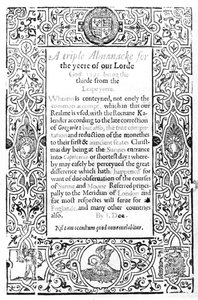 Frontispice til en romersk kalender, 1591 av English School