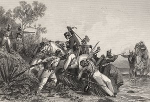 Flüchtige britische Offiziere und ihre Familien von Meuterern angegriffen, aus 