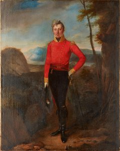 Full lengdeportrett av en feltoffiser i det britiske infanteriet (olje på lerret) av English School