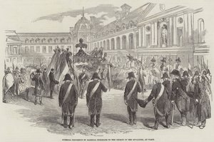 Begravelsesprosesjon av marskalk Exelmans til Invalides-kirken, i Paris (gravering) av English School