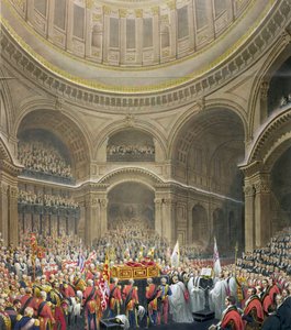 Begravelse av Arthur Wellesley (1769-1852) Duke of Wellington i St. Pauls Cathedral, gravert av J. Thomson og E.J. Parris, 1852 av English School