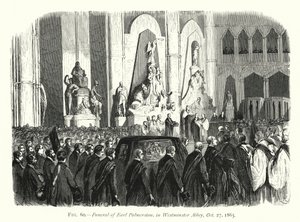 Begravelse til Earl Palmerston, i Westminster Abbey, 27. oktober 1865 (gravering) av English School