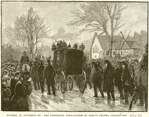 Begravelse av Napoleon III: Prosesjonen nærmer seg St. Marys kapell, Chislehurst av English School