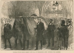 Begravelse til avdøde Sir George Gilbert Scott, RA, i Westminster Abbey, på vei inn i klosteret av English School