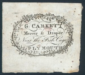 G Carkett, mercer og draper, handelskort av English School