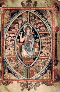 Galba A XVIII f.21r, Kristus i Majestet, fra Athelstan Psalter, Old Minster, Winchester, 925-50 (vellum) av English School