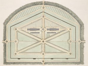 Hage i gammel fransk stil, fra Hints on the Formation of Gardens and Pleasure Grounds av John Claudius Loudon (1783-1843) publisert 1812 av English School
