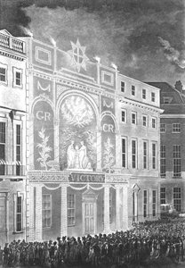 Samling på Portman Square for å se en belysning for freden mellom Storbritannia og Frankrike, 1806 av English School