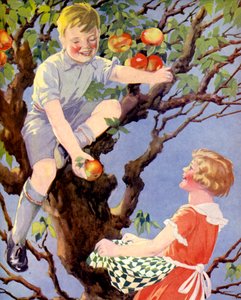 Samle epleavlingen (fargelitho) av English School
