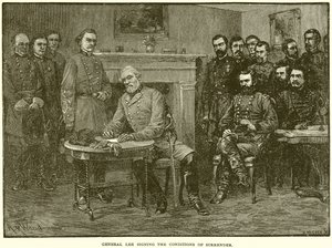 General Lee signerer vilkårene for overgivelse av English School