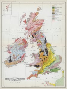 Generelle geologiske trekk ved De britiske øyer (fargelitografi) av English School