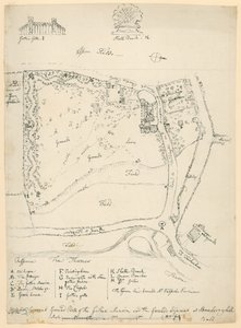 Generell grunnplan for det gotiske herskapshuset og eiendommen ved siden av Strawberry Hill, Twickenham, London av English School