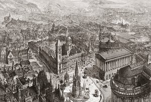 Generell utsikt over Birmingham, West Midlands, England av English School