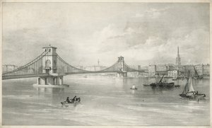 Generell utsikt over Hungerford og Lambeth Suspension Foot Bridge av English School