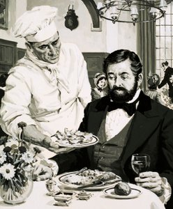 George Crum, oppfinneren av potetcrispen, presenterer sin kreasjon av English School