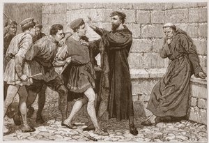 George Wishart beskytter sin fremtidige leiemorder, illustrasjon fra 'The History of Protestantism' av James Aitken Wylie (1808-1890), pub. 1878 (gravering) av English School