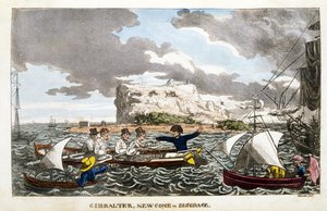 Gibraltar: Newcome in Disgrace plate fra "The Adventures of Johnny Newcome in the Navy" av John Mitford av English School