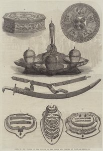 Gaver fra prinsene av Punjaub til prinsen og prinsessen av Wales (gravering) av English School
