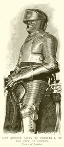 Forgylt rustning gitt til Charles I. av City of London av English School