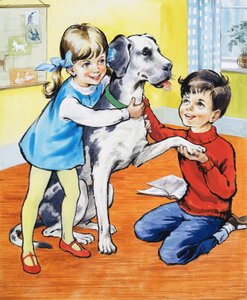 Jente og gutt med hund av English School