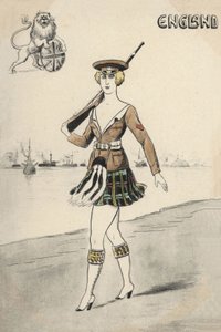 Jente i skotsk uniform (farge litho) av English School