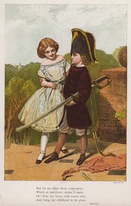 Jente med en gutt utkledd som en soldat (farget gravering) av English School