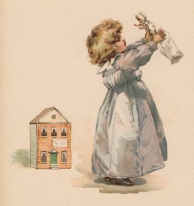 Jente med dukke (chromolitho) av English School