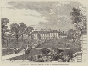 Glossop Hall, Derbyshire, Seat of His Grace the Duke of Norfolk (gravering) av English School