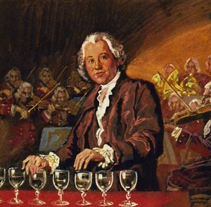 Gluck dukket opp i London på en konsert med 26 vannfylte glass av English School