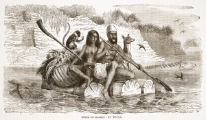 Going to market-by water, illustrasjon fra The Pictorial Edition of the Life and Discoveries of David Livingstone av J. Ewing Richie, pub. av A. Fullarton & Co., 1876 av English School