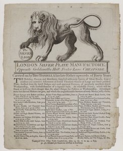 Gullsmeder og sølvsmeder, Thomas Daniell, handelskort av English School